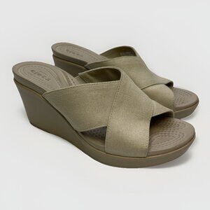 Crocs Wedge Sandal Crocs Leigh II XStrap Wedge Beige beach vacation Women Size 7